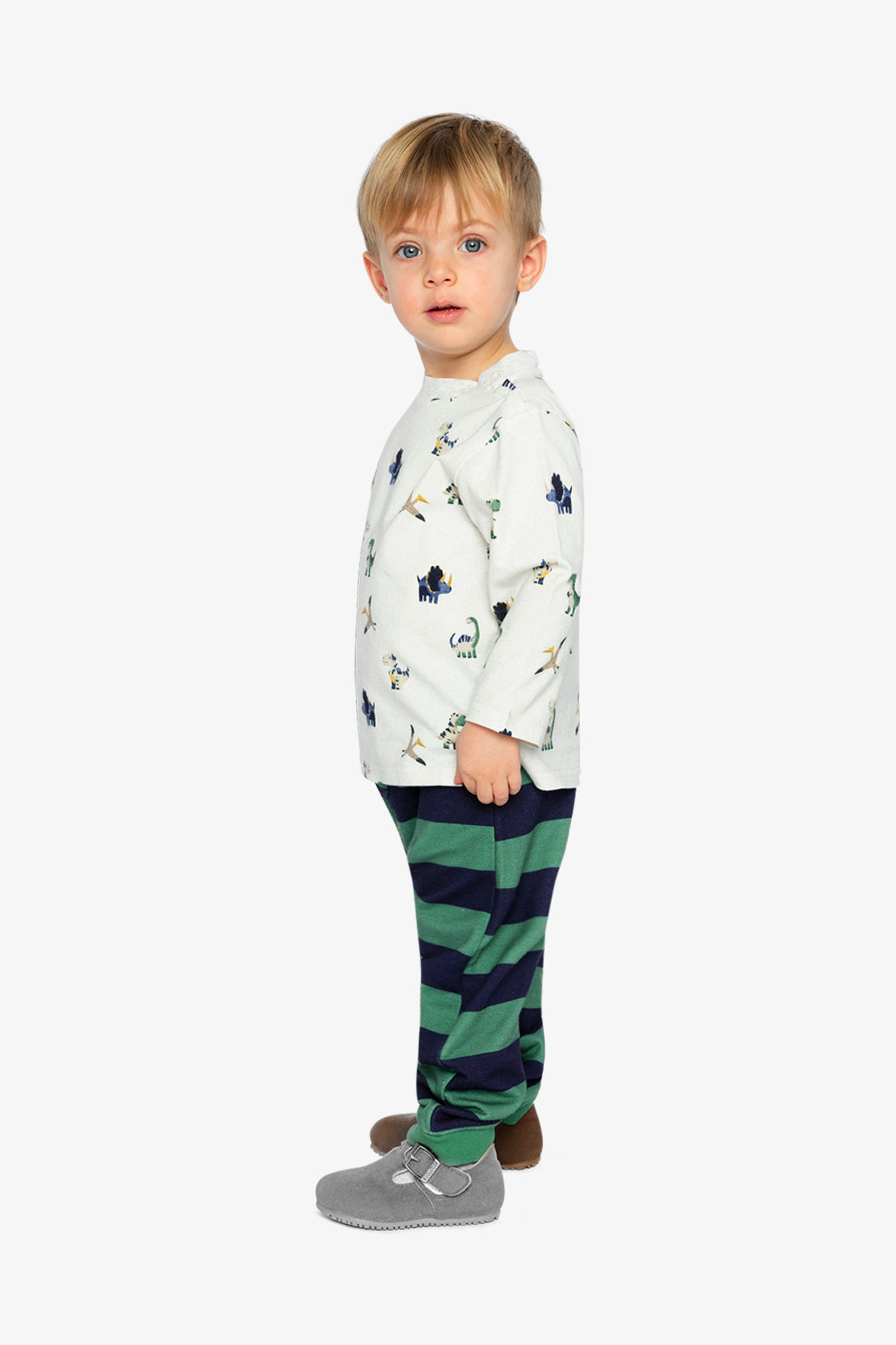 Baby Cotton T-Shirt & Fleece Pant Set Beige Dinosaur Print-2
