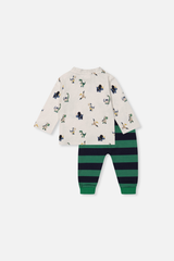 Baby Cotton T-Shirt & Fleece Pant Set Beige Dinosaur Print-3