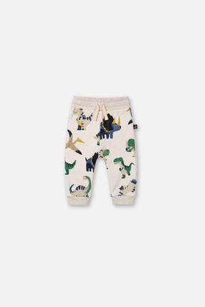 Baby Fleece Sweatpants Beige Dinosaur Print-0