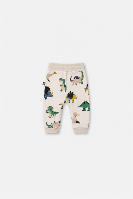 Baby Fleece Sweatpants Beige Dinosaur Print-4