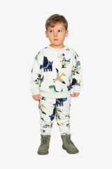 Deux par Deux Fleece Sweatpants Beige Dinosaur Print