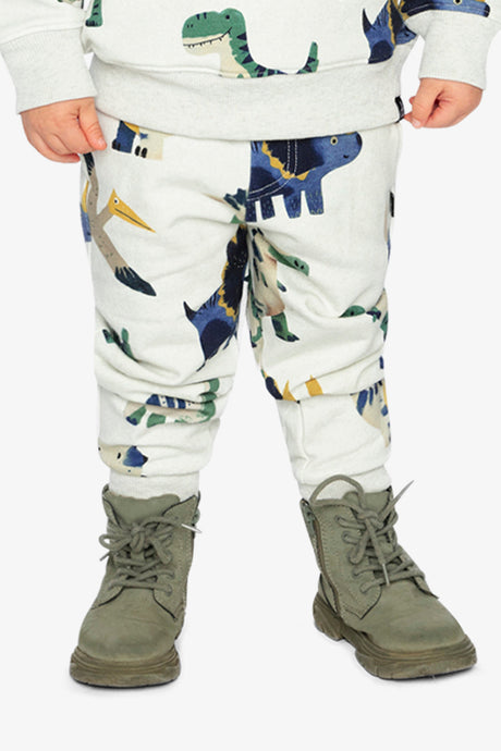 Fleece Sweatpants Beige Dinosaur Print-2