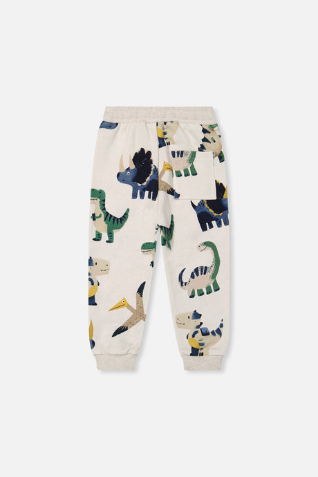 Deux par Deux Fleece Sweatpants Beige Dinosaur Print