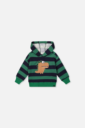 Baby Fleece Hoodie With Appliqué Blue Striped Green-0