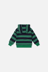 Baby Fleece Hoodie With Appliqué Blue Striped Green-3