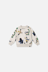 Baby Fleece Sweatshirt Beige Dinosaur Print-0