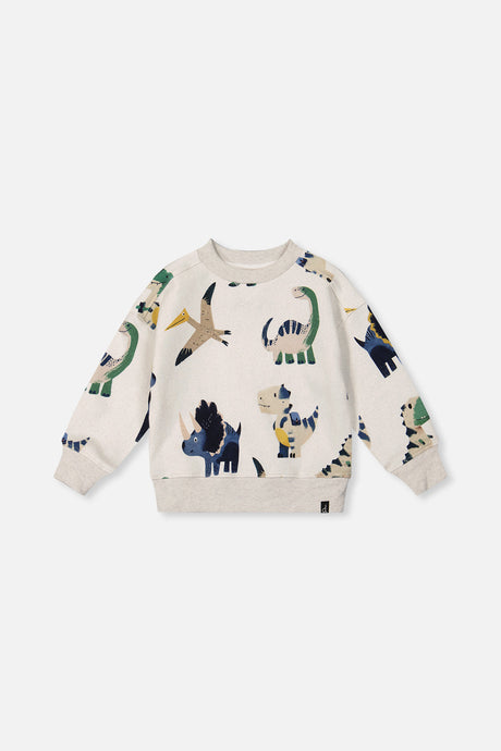 Fleece Sweatshirt Beige Dinosaur Print-0