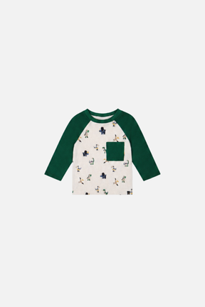 Baby Long Sleeve Raglan T-Shirt Beige Dinosaur Print-0