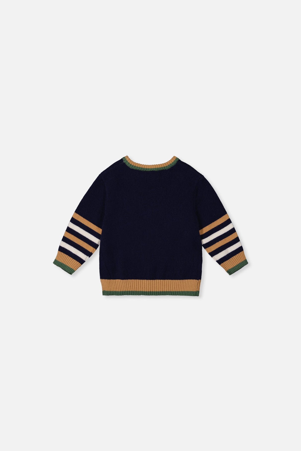 Baby Knit Sweater With Intarsia Dark Blue, Brown And Beige-1