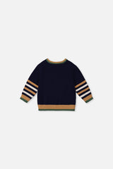 Baby Knit Sweater With Intarsia Dark Blue, Brown And Beige-1