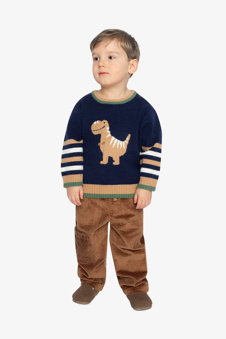 Deux par Deux Knit Sweater With Intarsia Dark Blue, Brown And Beige