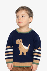 Knit Sweater With Intarsia Dark Blue, Brown And Beige-3