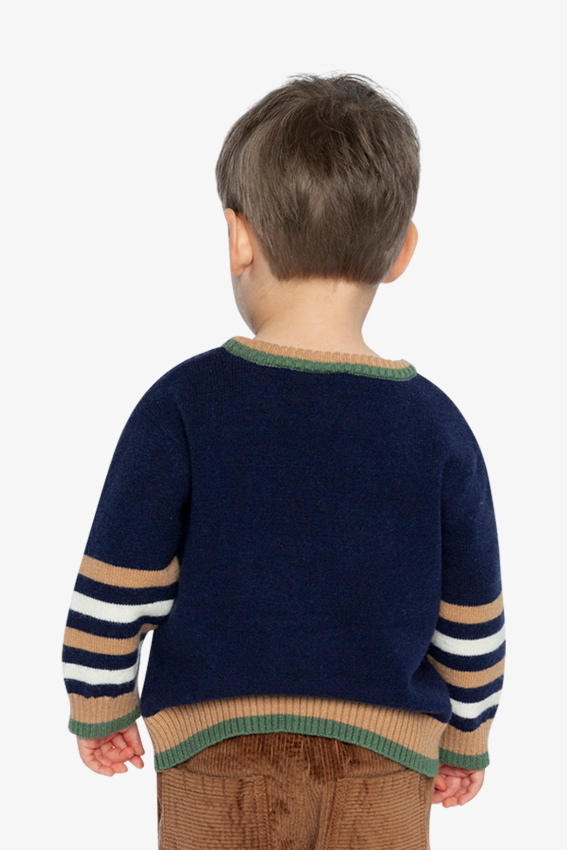 Deux par Deux Knit Sweater With Intarsia Dark Blue, Brown And Beige
