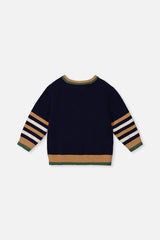 Deux par Deux Knit Sweater With Intarsia Dark Blue, Brown And Beige product image P2
