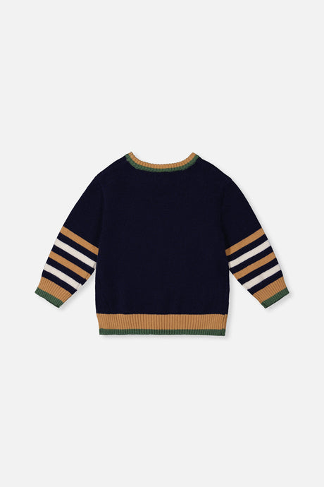 Deux par Deux Knit Sweater With Intarsia Dark Blue, Brown And Beige product image P2