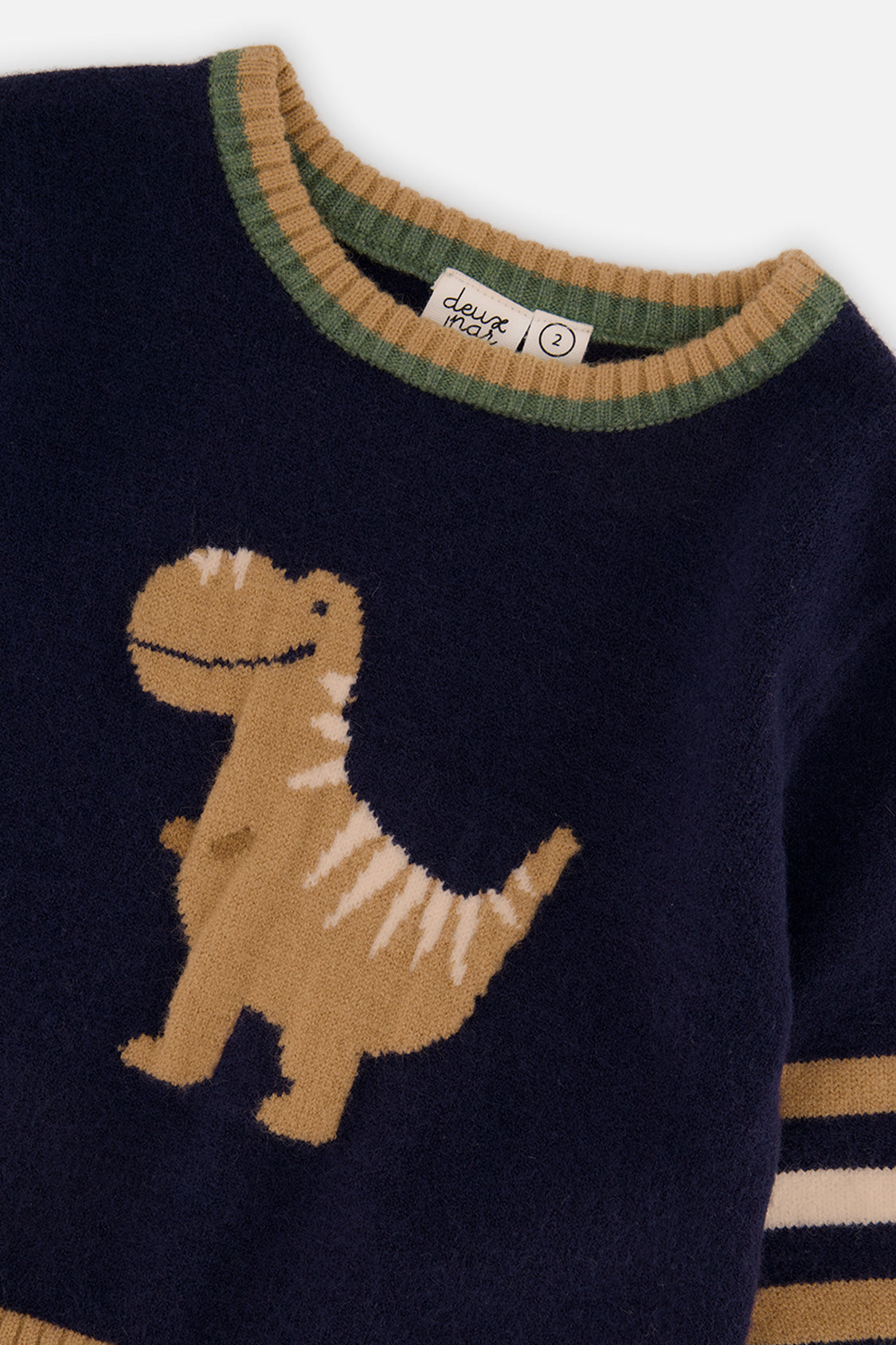 Deux par Deux Knit Sweater With Intarsia Dark Blue, Brown And Beige