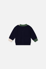 Baby Knit Cardigan With Dino Dark Blue, Green And Yellow-1