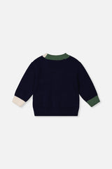 Deux par Deux Knit Cardigan With Dino Dark Blue, Green And Yellow