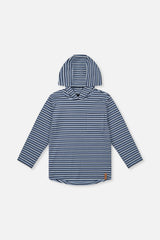 Striped Brushed Jersey Hooded T-Shirt Blue And White-0