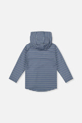 Striped Brushed Jersey Hooded T-Shirt Blue And White-4