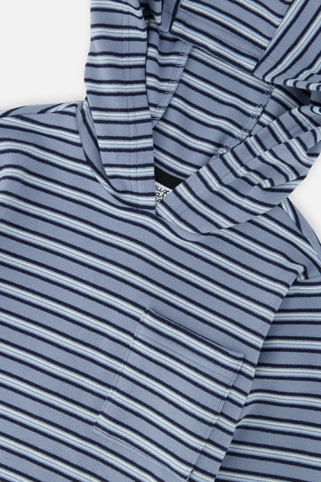 Deux par Deux Striped Brushed Jersey Hooded T-Shirt Blue And White