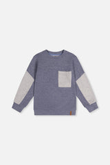 Colorblock Brushed Jersey Top With Chest Pocket Blue-Grey-0