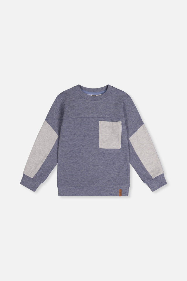 Colorblock Brushed Jersey Top With Chest Pocket Blue-Grey-0