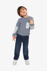 Colorblock Brushed Jersey Top With Chest Pocket Blue-Grey-4