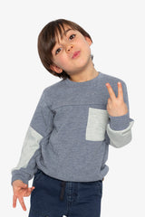 Colorblock Brushed Jersey Top With Chest Pocket Blue-Grey-1