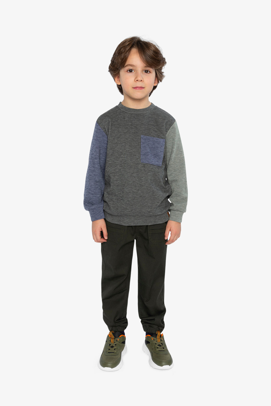 Colorblock Brushed Jersey Top With Chest Pocket Grey Brown-4