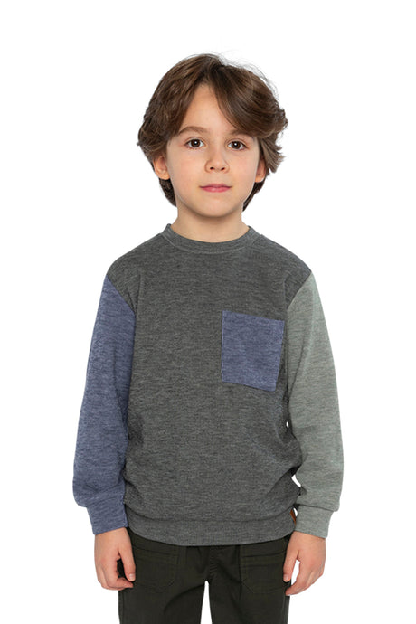 Colorblock Brushed Jersey Top With Chest Pocket Grey Brown-1