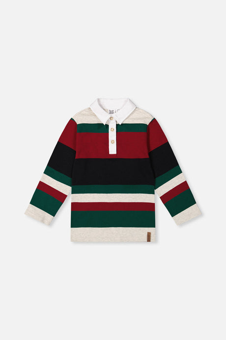 Polo Top Blue Striped Red, Green And Grey-0