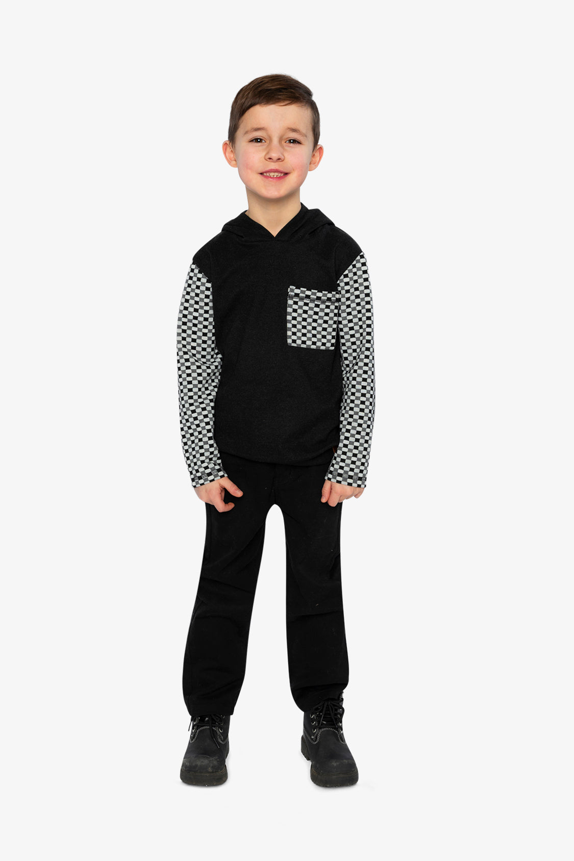 Colorblock Hooded Top With Chest Pocket Black And White-4