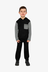 Colorblock Hooded Top With Chest Pocket Black And White-4