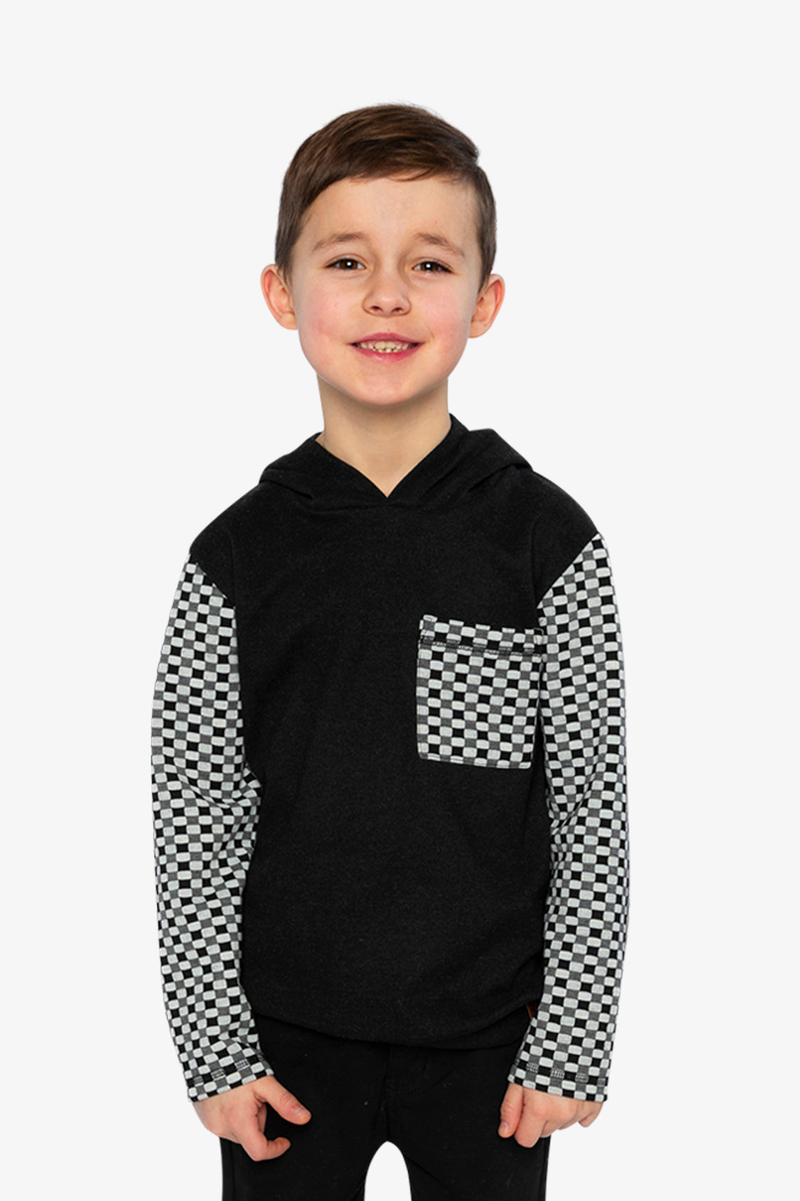 Colorblock Hooded Top With Chest Pocket Black And White-1