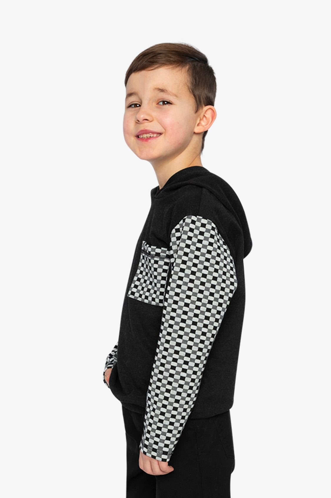 Colorblock Hooded Top With Chest Pocket Black And White-2