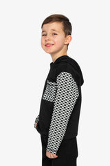 Colorblock Hooded Top With Chest Pocket Black And White-2