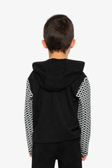Colorblock Hooded Top With Chest Pocket Black And White-3