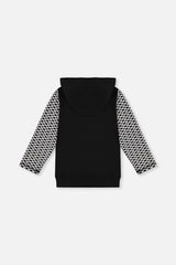 Deux par Deux Colorblock Hooded Top With Chest Pocket Black And White
