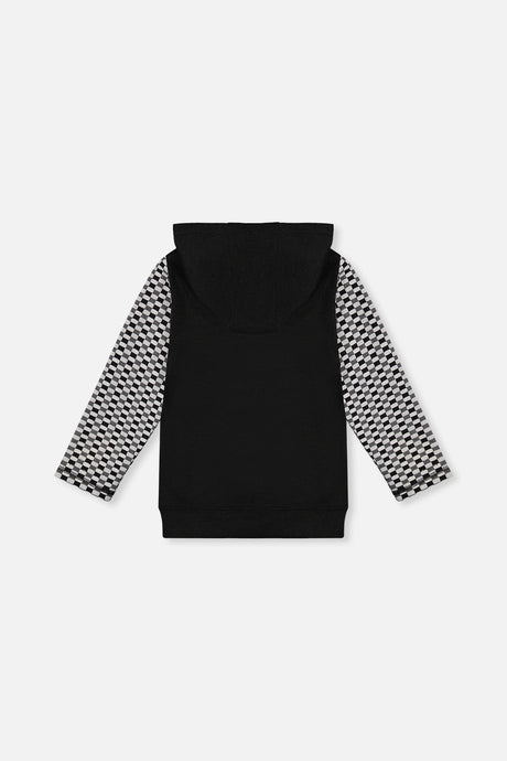 Deux par Deux Colorblock Hooded Top With Chest Pocket Black And White