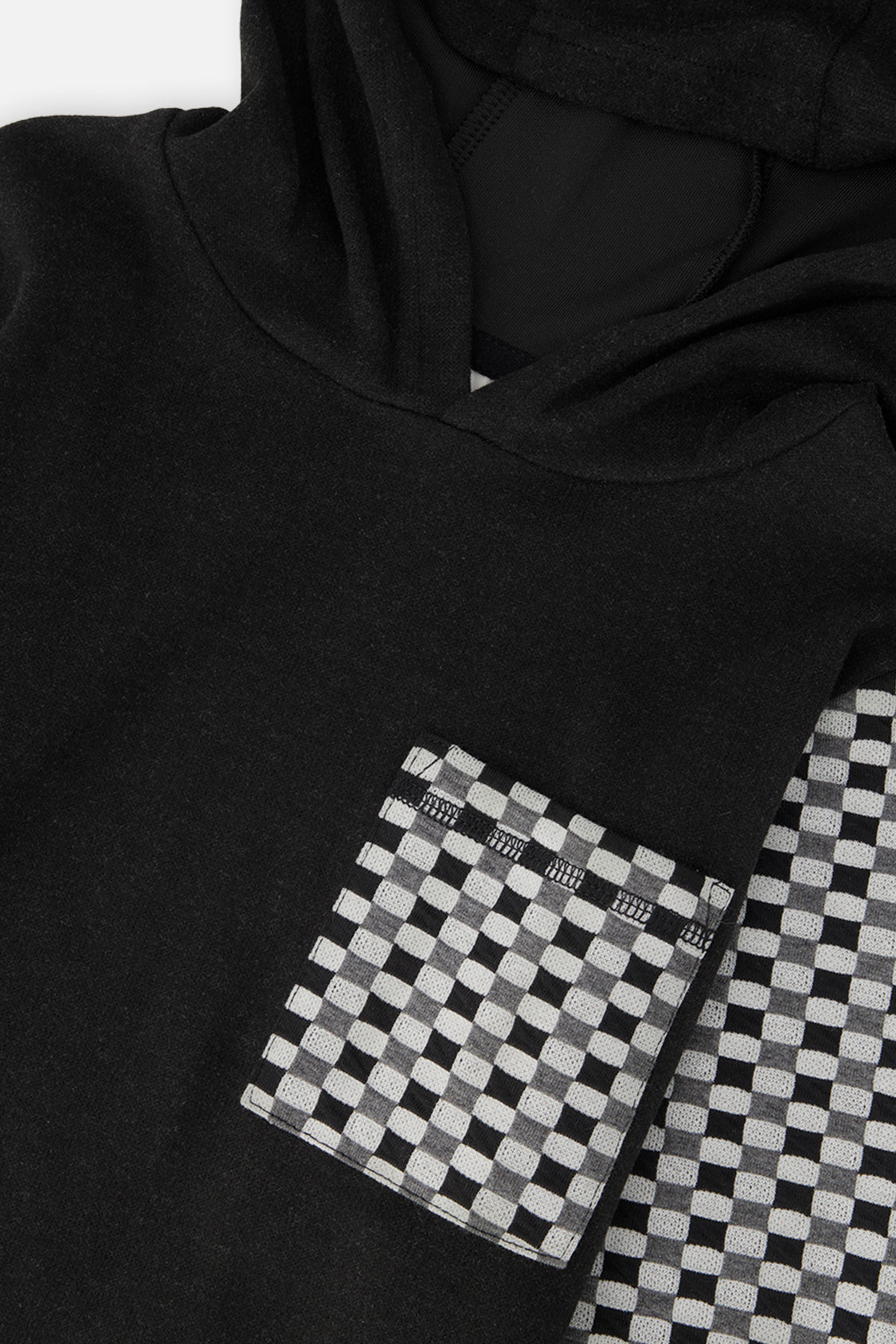 Deux par Deux Colorblock Hooded Top With Chest Pocket Black And White