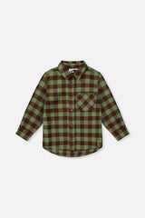Brushed Flannel Shirt Green And Brown Plaid-0