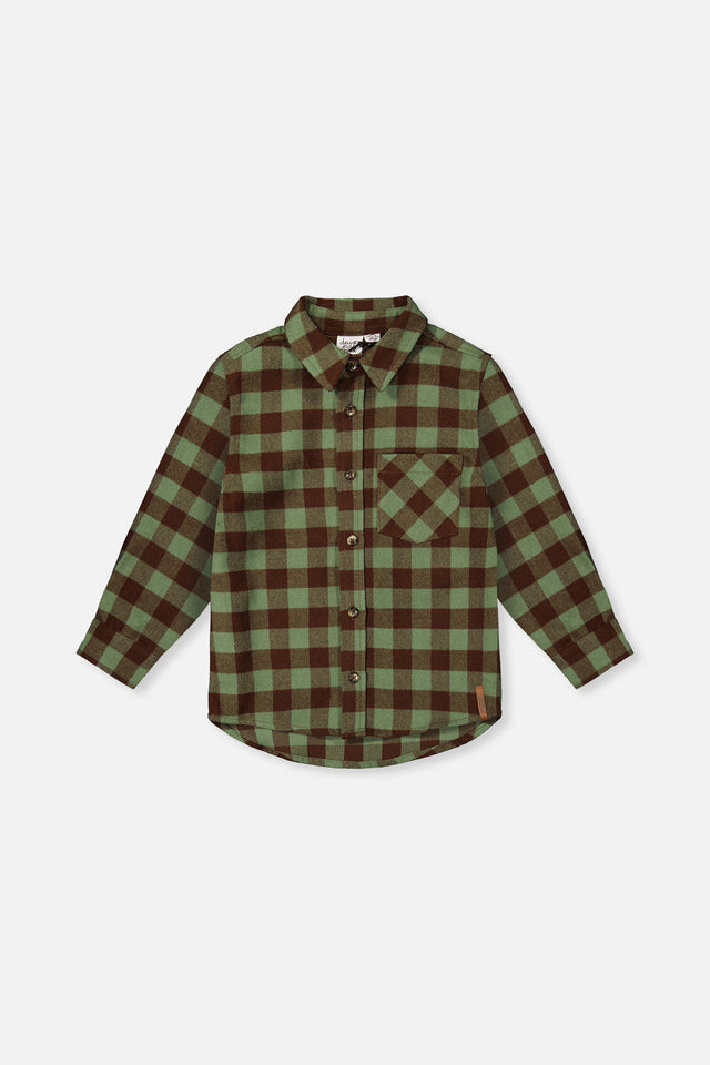 Brushed Flannel Shirt Green And Brown Plaid-0