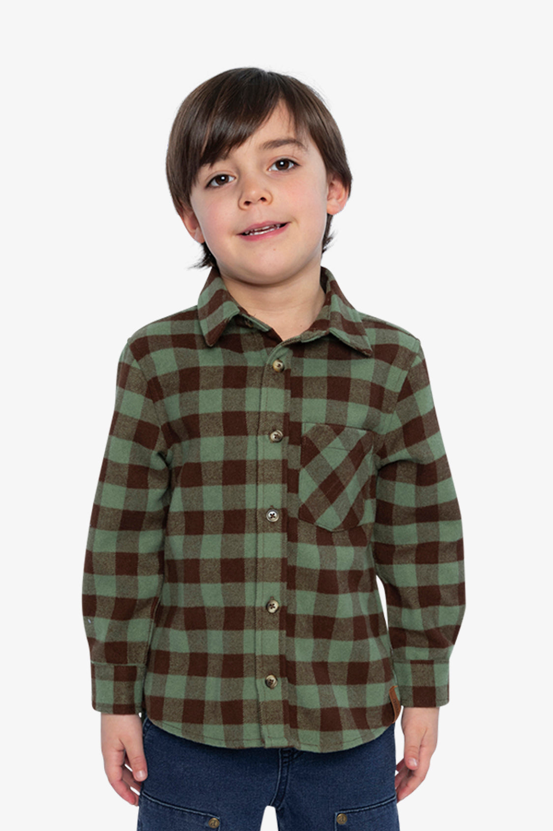 Brushed Flannel Shirt Green And Brown Plaid-1