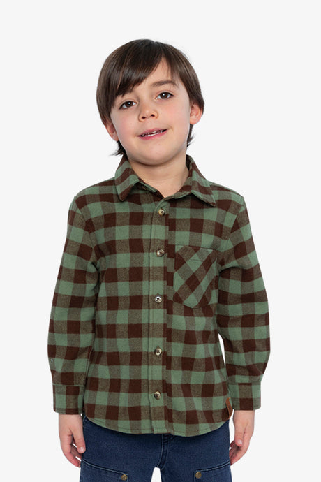 Brushed Flannel Shirt Green And Brown Plaid-1