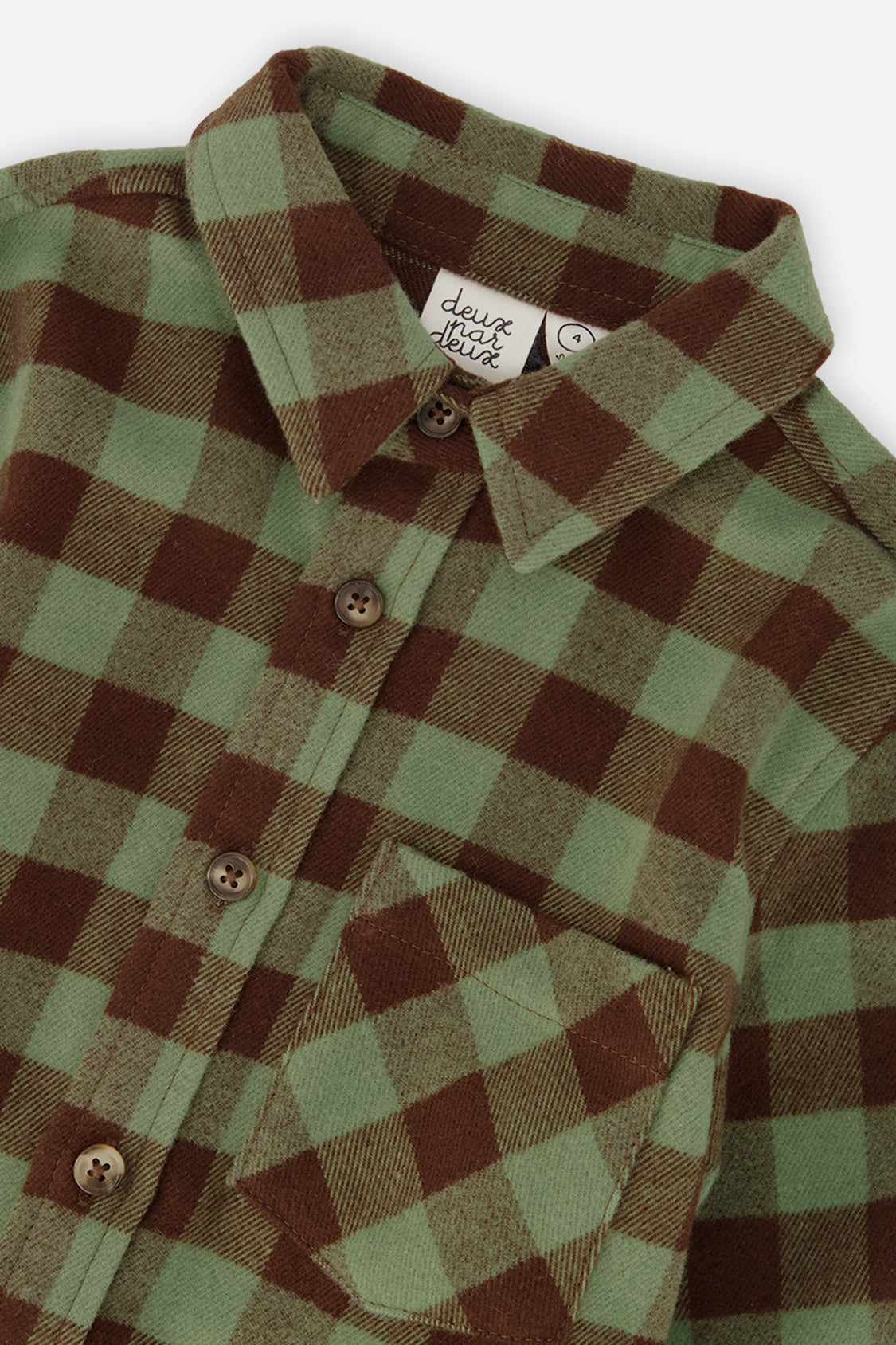 Deux par Deux Brushed Flannel Shirt Green And Brown Plaid