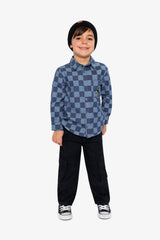 Chambray Shirt Blue Checkered Print-4