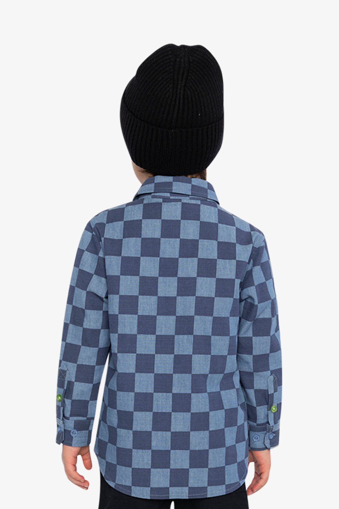 Chambray Shirt Blue Checkered Print-3