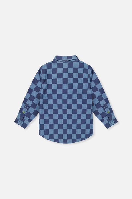 Deux par Deux Chambray Shirt Blue Checkered Print product image P2