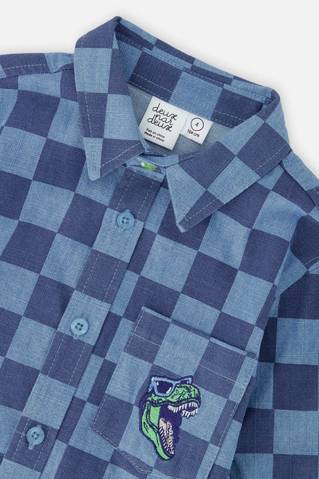 Deux par Deux Chambray Shirt Blue Checkered Print